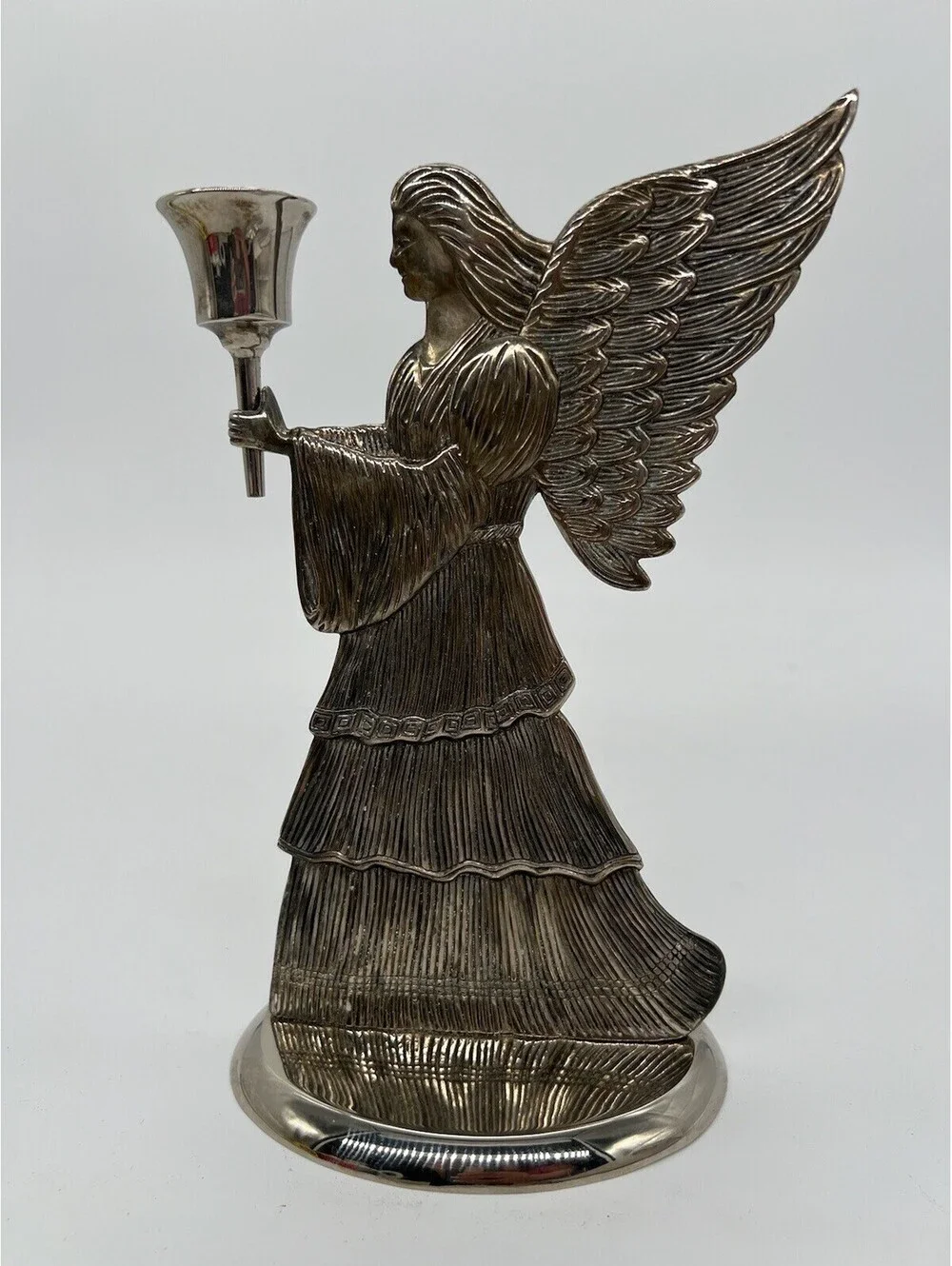 Vintage 1994 Christmas Angel Candle Holder Silver Plated 9